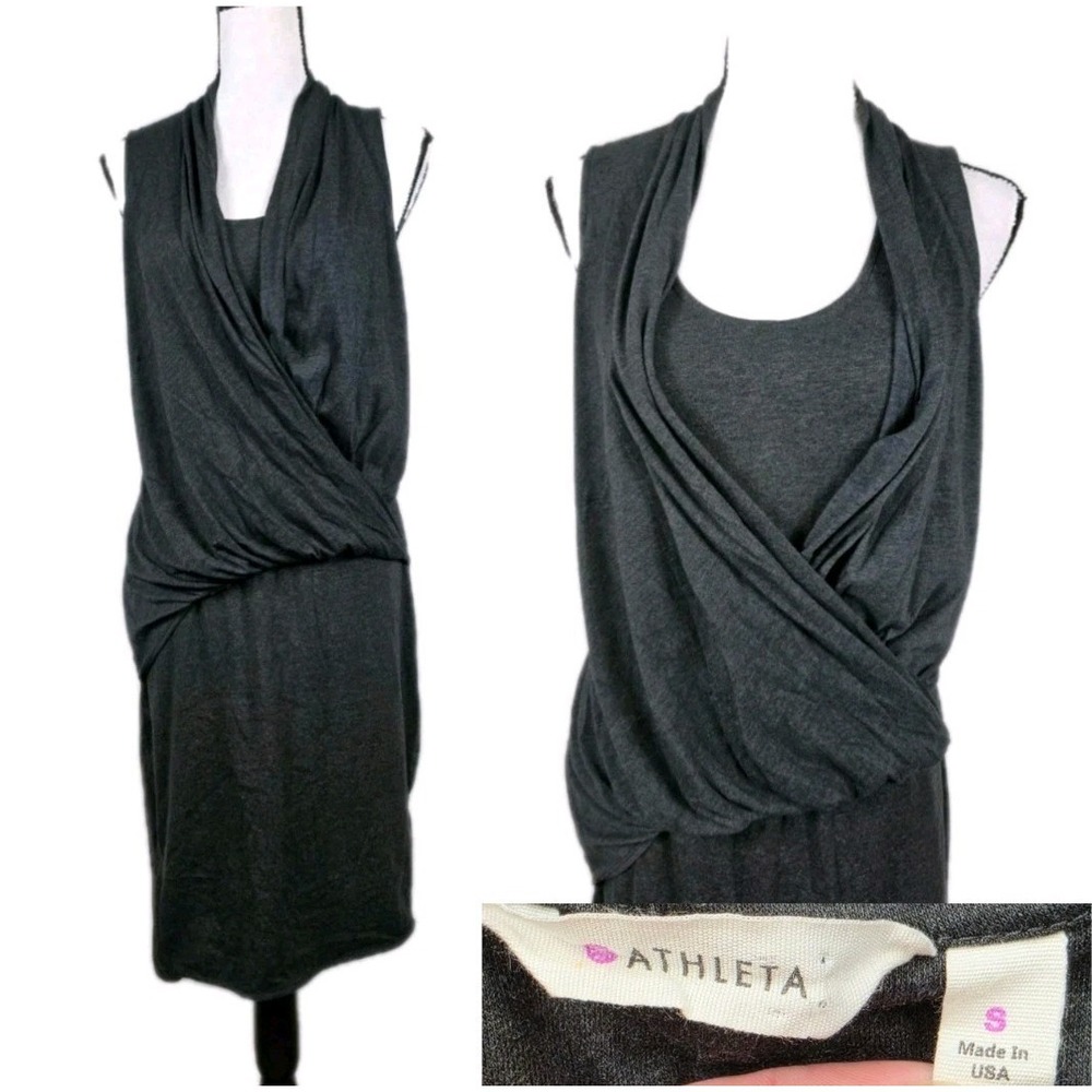 Athleta Dress Faux Wrap Ruched Duet Stretch Jersey Small Athleisure Tennis 3085